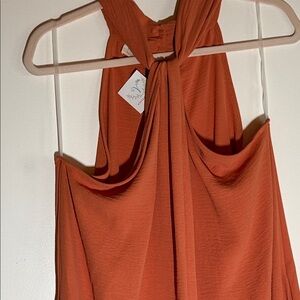 Women's Maxi Dress - Rust Halter Neck